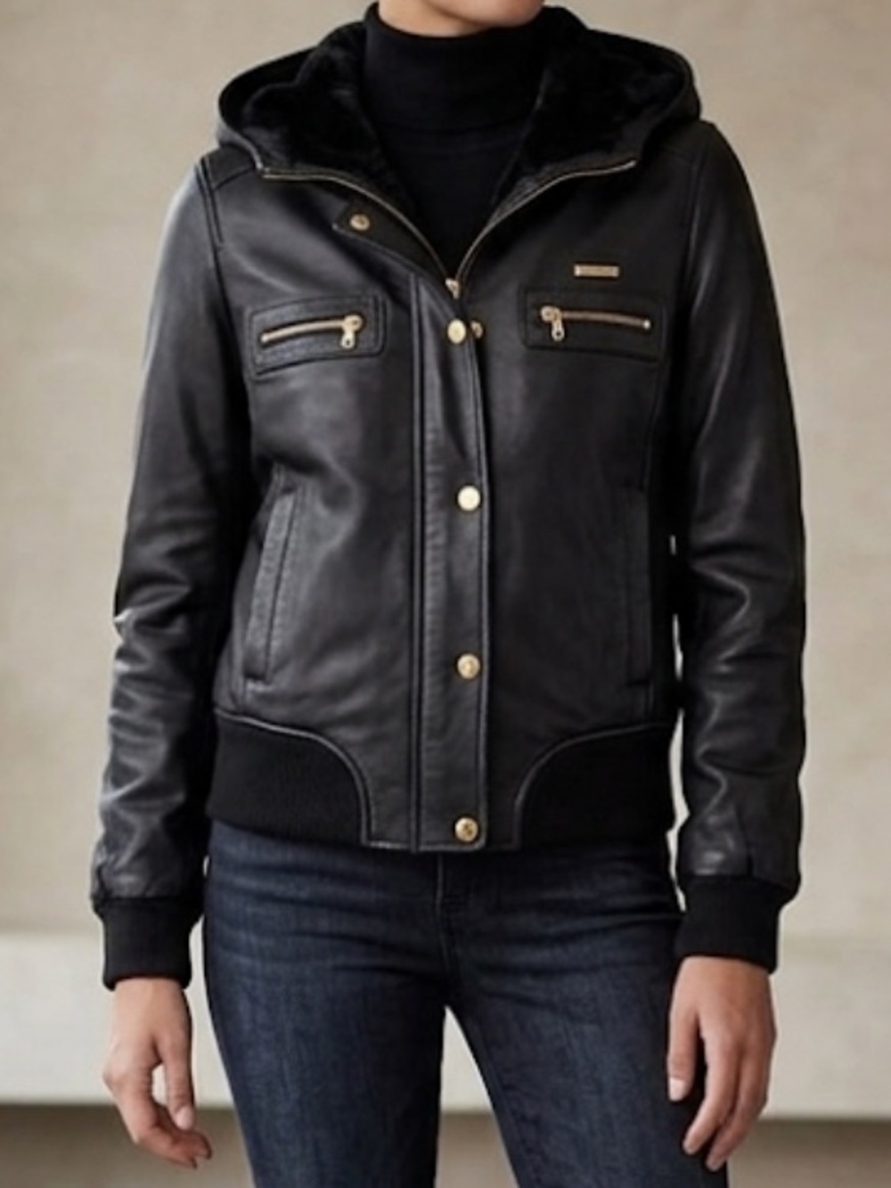 Sean John Vintage‎ Y2K Leather Hood Inside Faux Fur Black Bummer Jacket Size L